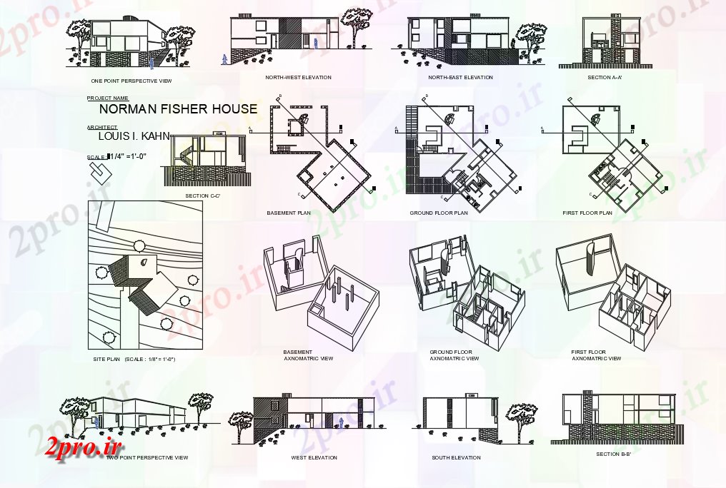 دانلود نقشه مسکونی  ، ویلایی ، آپارتمان  فیشر خانه ، نورمن فیشر خانه (کد45281)