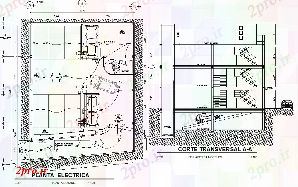 دانلود نقشه معماری طراحی برق از پارکینگ (کد45389)