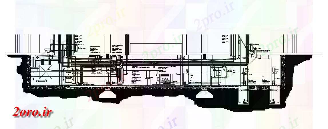 دانلود نقشه پلان مقطعی بخش اتاق موتور (کد45398)