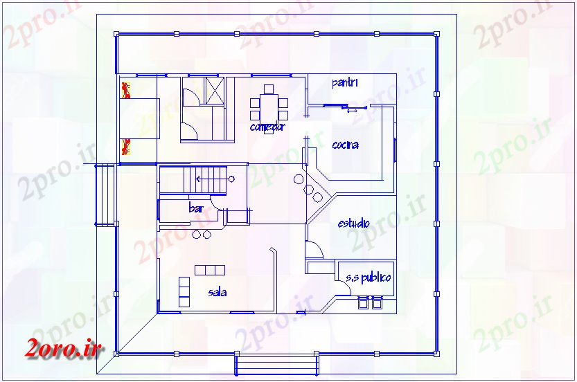دانلود نقشه مسکونی  ، ویلایی ، آپارتمان  طرحی ساده خانه با نمای معماری (کد45414)