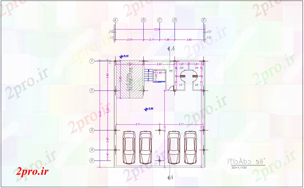 دانلود نقشه مسکونی  ، ویلایی ، آپارتمان  طرحی طبقه زیرزمین خانه (کد45687)