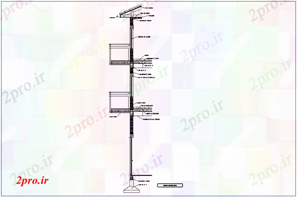 دانلود نقشه جزئیات ساخت و ساز  ساخت و ساز بخش از ستون و  کف  (کد45688)
