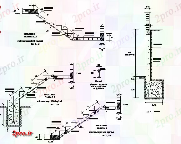 دانلود نقشه پلان مقطعی طراحی راه پله و نما مقطعی (کد45705)