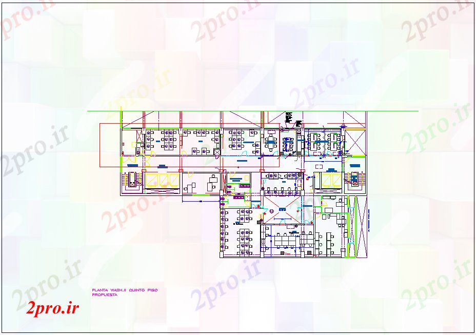 دانلود نقشه ساختمان اداری - تجاری - صنعتی طرحی طبقه پنجم با دید معماری واشنگتن  دفتر  (کد45796)