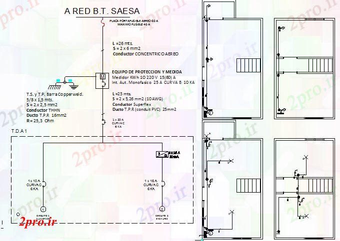 دانلود نقشه مسکونی  ، ویلایی ، آپارتمان  نصب و راه اندازی برق از یک خانواده خانه (کد45802)