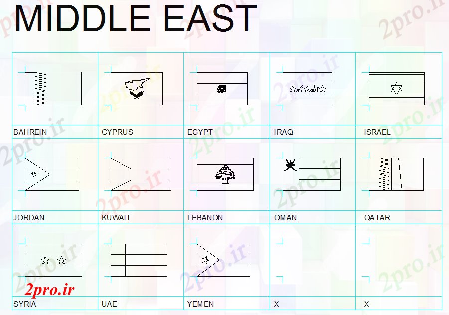 دانلود نقشه جزئیات معماری مختلف Countary پرچم مرکز ثبت نام  (کد45824)