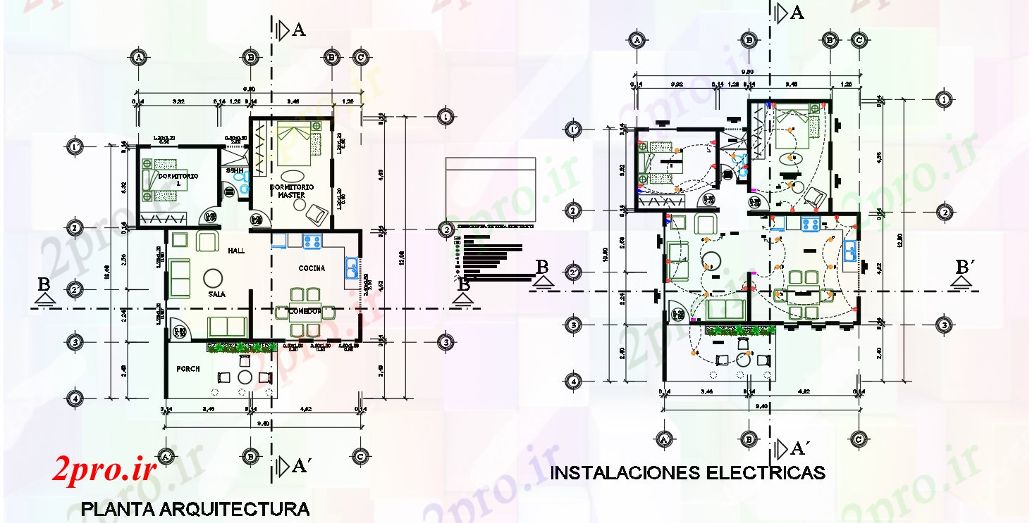 دانلود نقشه خانه های کوچک ، نگهبانی ، سازمانی - طرحی برق جزئیات با طرح (کد45895)