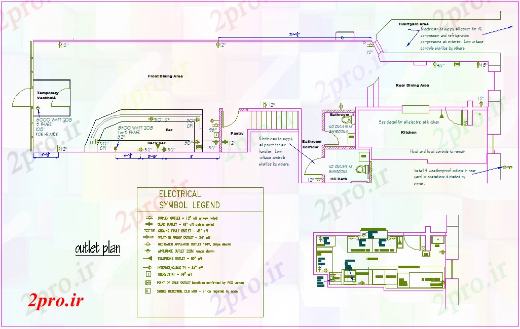 دانلود نقشه طراحی داخلی  برق با افسانه برای منطقه اداری (کد45920)