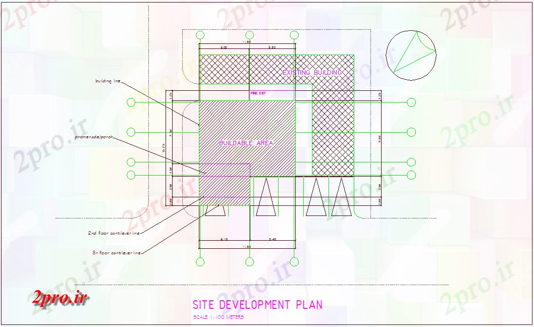 دانلود نقشه جزئیات معماری طرحی توسعه سایت با نمای معماری برای ساختمان اداری (کد45944)