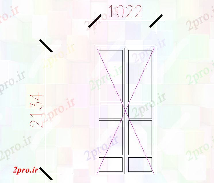دانلود نقشه جزئیات طراحی در و پنجره  دو طرف باز کردن درب نمای طراحی (کد46088)