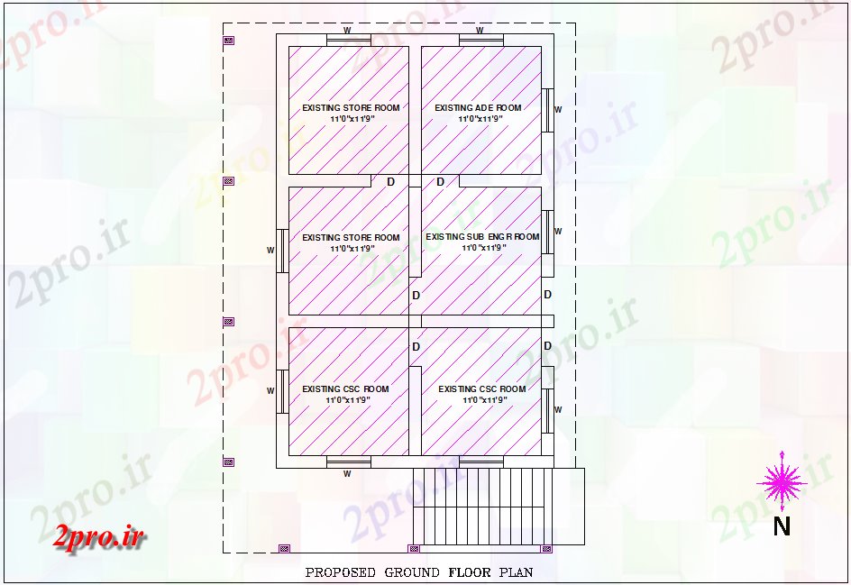 دانلود نقشه ساختمان اداری - تجاری - صنعتی پیشنهادی طرحی طبقه همکف منطقه دفتر (کد46115)