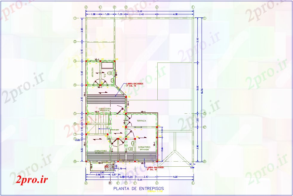 دانلود نقشه جزئیات معماری طرحی شرکت نوع از طرحی طبقه دو سطح با نمای معماری (کد46141)