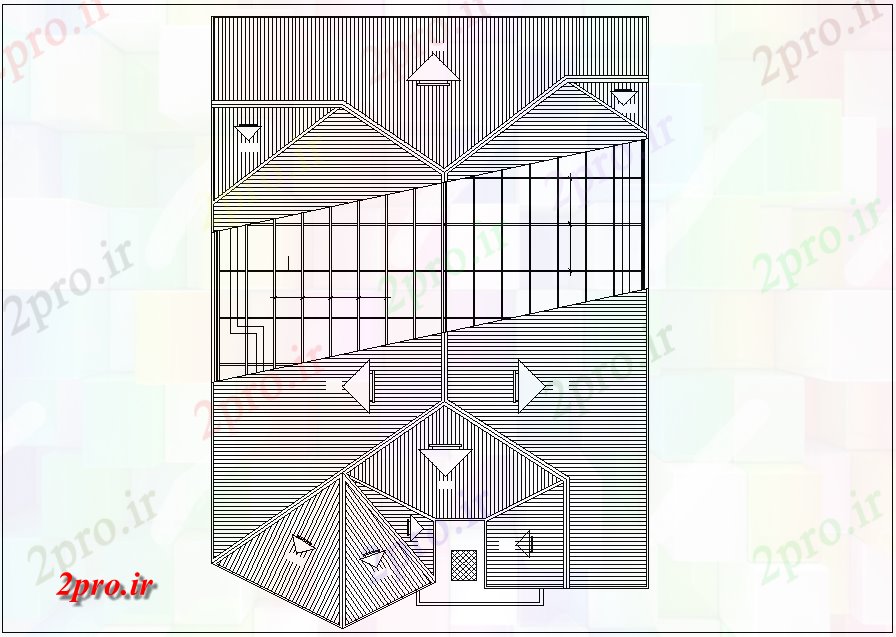 دانلود نقشه مسکونی  ، ویلایی ، آپارتمان  طرحی پشت بام خانه با نمای معماری (کد46143)