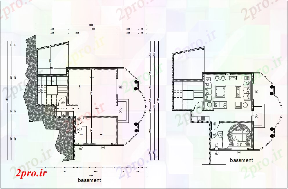 دانلود نقشه مسکونی  ، ویلایی ، آپارتمان  طبقه زیرزمین طرحی خانه با نمای معماری (کد46144)