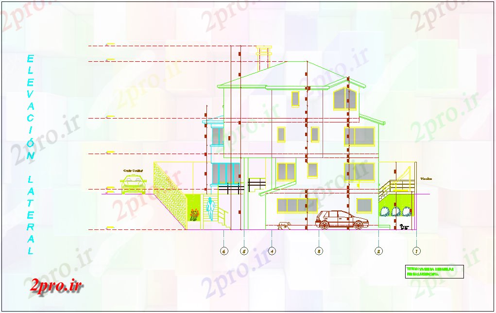 دانلود نقشه مسکونی  ، ویلایی ، آپارتمان   نما جانبی برای خانه ساخت (کد46160)