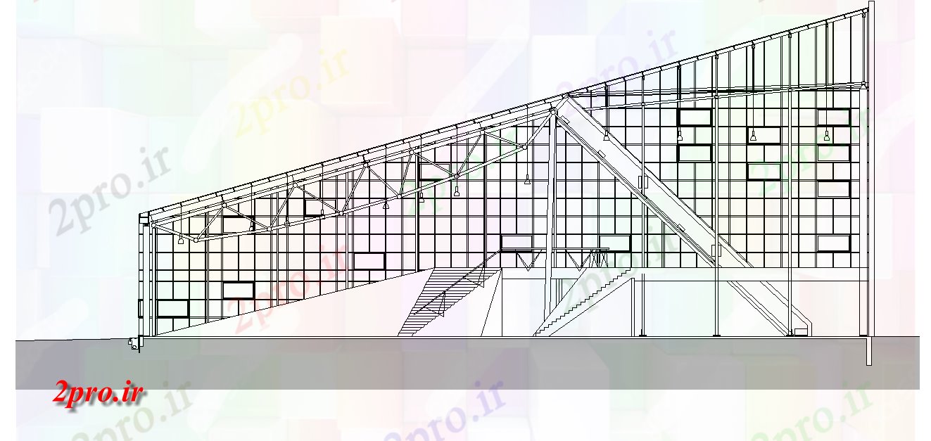 دانلود نقشه ورزشگاه ، سالن ورزش ، باشگاه ورزشگاه ساختار سقف نما جزئیات  دو بعدی   چیدمان (کد46375)