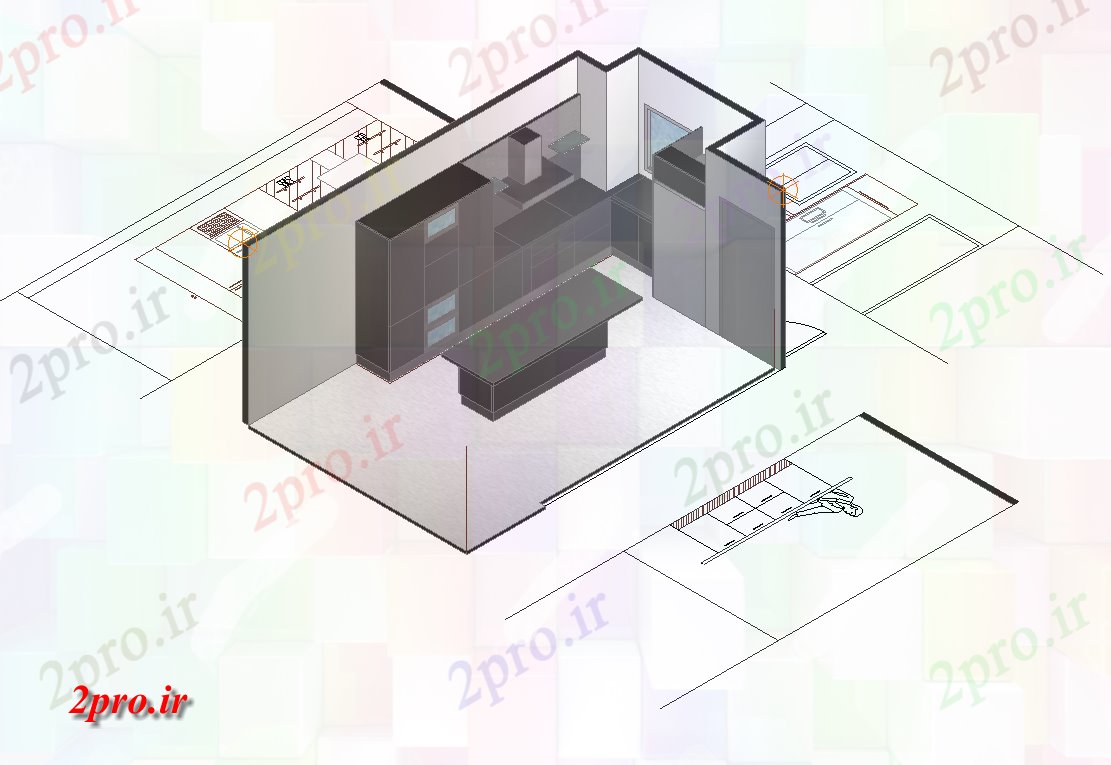 دانلود نقشه آشپزخانه آشپزخانه داخلی تریدی  مدل اتوکد (کد46400)