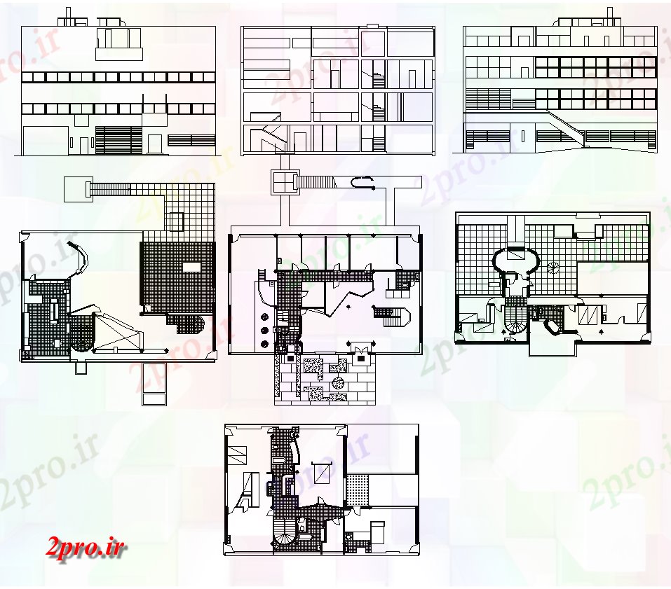 دانلود نقشه مسکونی  ، ویلایی ، آپارتمان  دو طبقه نما جزئیات ساختار مسکن و طرحی  چیدمان (کد46412)