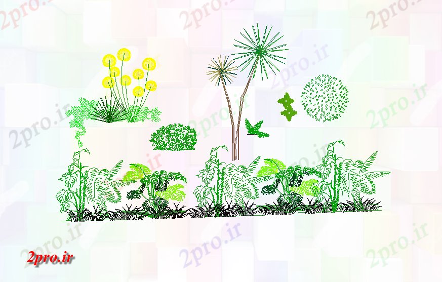 دانلود نقشه باغ محوطه سازی گیاهان و درختان طرحی  (کد46481)