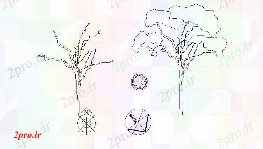 دانلود نقشه باغ درخت مشترک و نما گیاهان و نباتات بلوک  (کد46526)