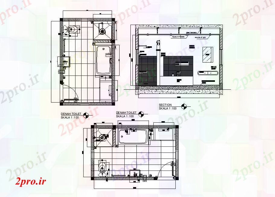 دانلود نقشه بلوک حمام و توالتDenah بخش خانه توالت، طرحی و نصب و راه اندازی جزئیات  (کد46528)