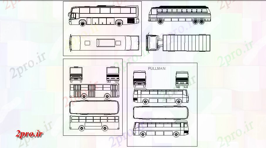 دانلود نقشه بلوک وسایل نقلیه بلوک های اتوبوس و نما کامیون های متعدد  (کد46550)