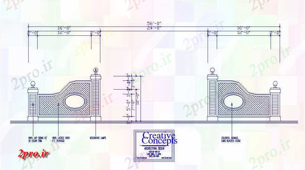 دانلود نقشه جزئیات معماری دروازه حصار و ستون تزئینی  (کد46564)