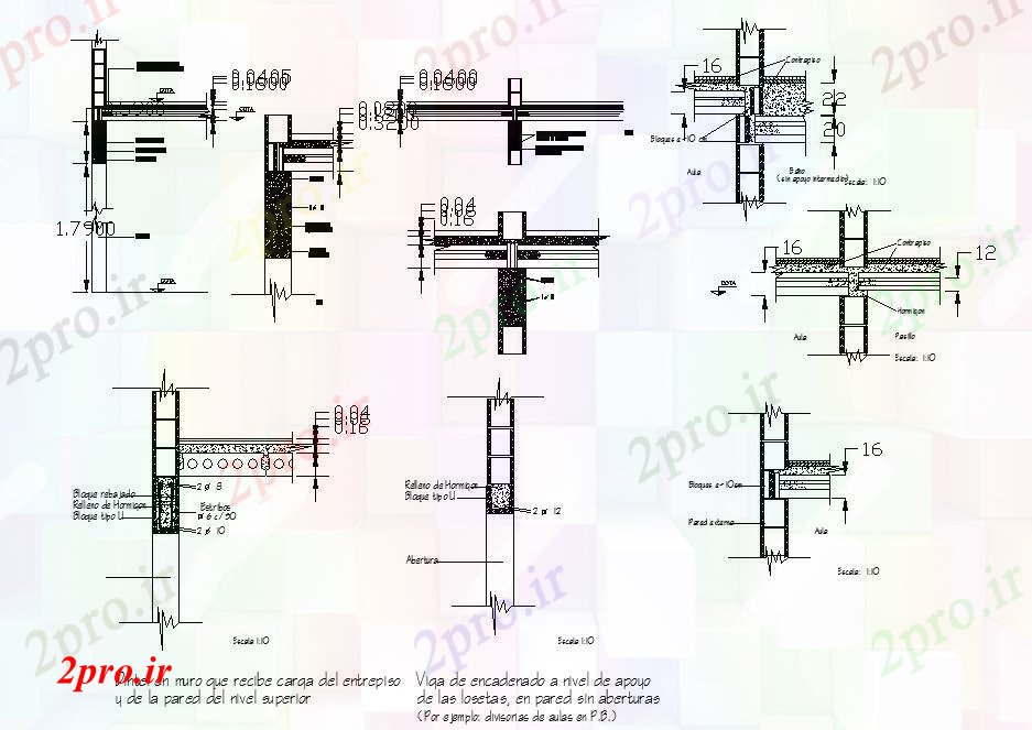 دانلود نقشه جزئیات ساخت و ساز دیوار بلوک بتنی حمایت از  ساخت و ساز طراحی جزئیات  (کد46574)