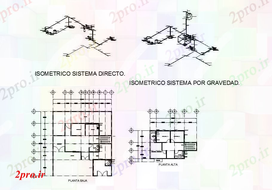دانلود نقشه معماری اولین و طبقه دوم طرحی های الکتریکی و سیستم نمودار ایزومتریک جزئیات (کد46585)