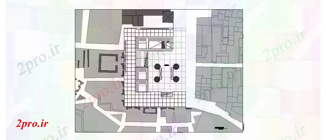 دانلود نقشه ساختمان اداری - تجاری - صنعتی طرحی توزیع و جزئیات محوطه سازی تفسیر مرکز (کد46620)