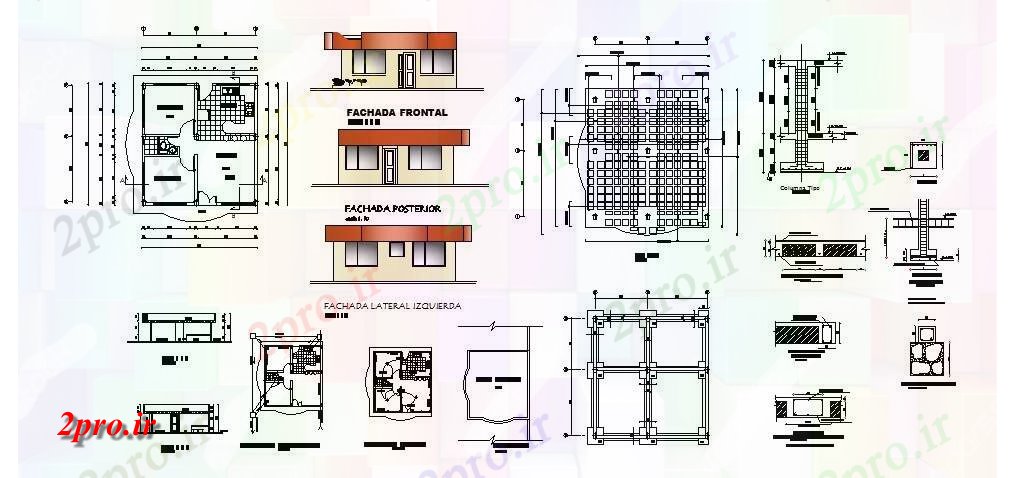 دانلود نقشه مسکونی  ، ویلایی ، آپارتمان  یکی خانواده طبقه خانه معماری دقیق پروژه (کد46629)