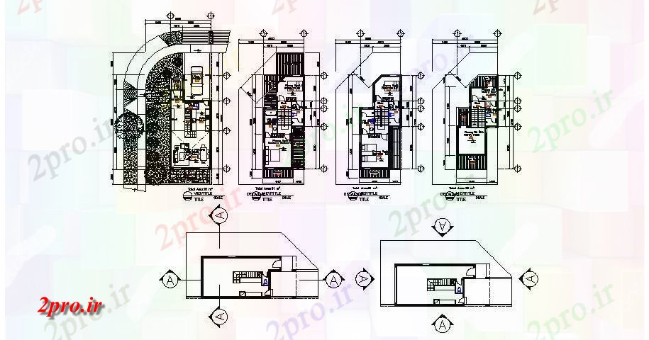 دانلود نقشه مسکونی  ، ویلایی ، آپارتمان  جزئیات طرحی توزیع کف از چند خانواده خانه شهر (کد46632)