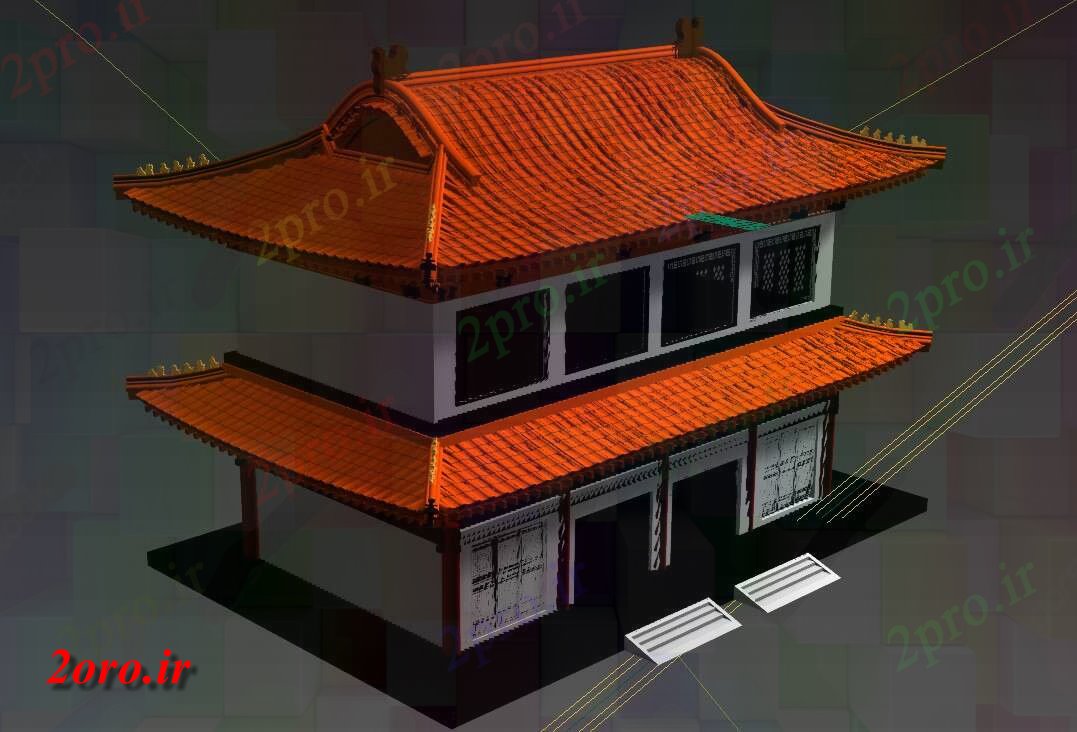 دانلود نقشه خانه های سه بعدی خانه آسیایی  هایتریدی در حداکثر تریدیS (کد46636)
