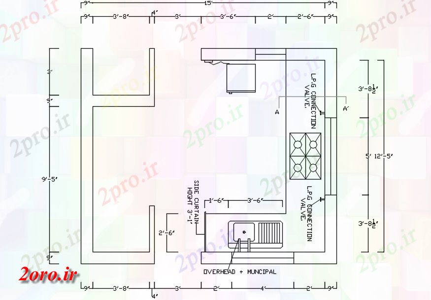 دانلود نقشه آشپزخانه   ساده طراحی آشپزخانه (کد46703)