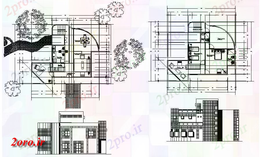 دانلود نقشه خانه های کوچک ، نگهبانی ، سازمانی -   بازی Modern دو طبقه خانه طراحی (کد46705)