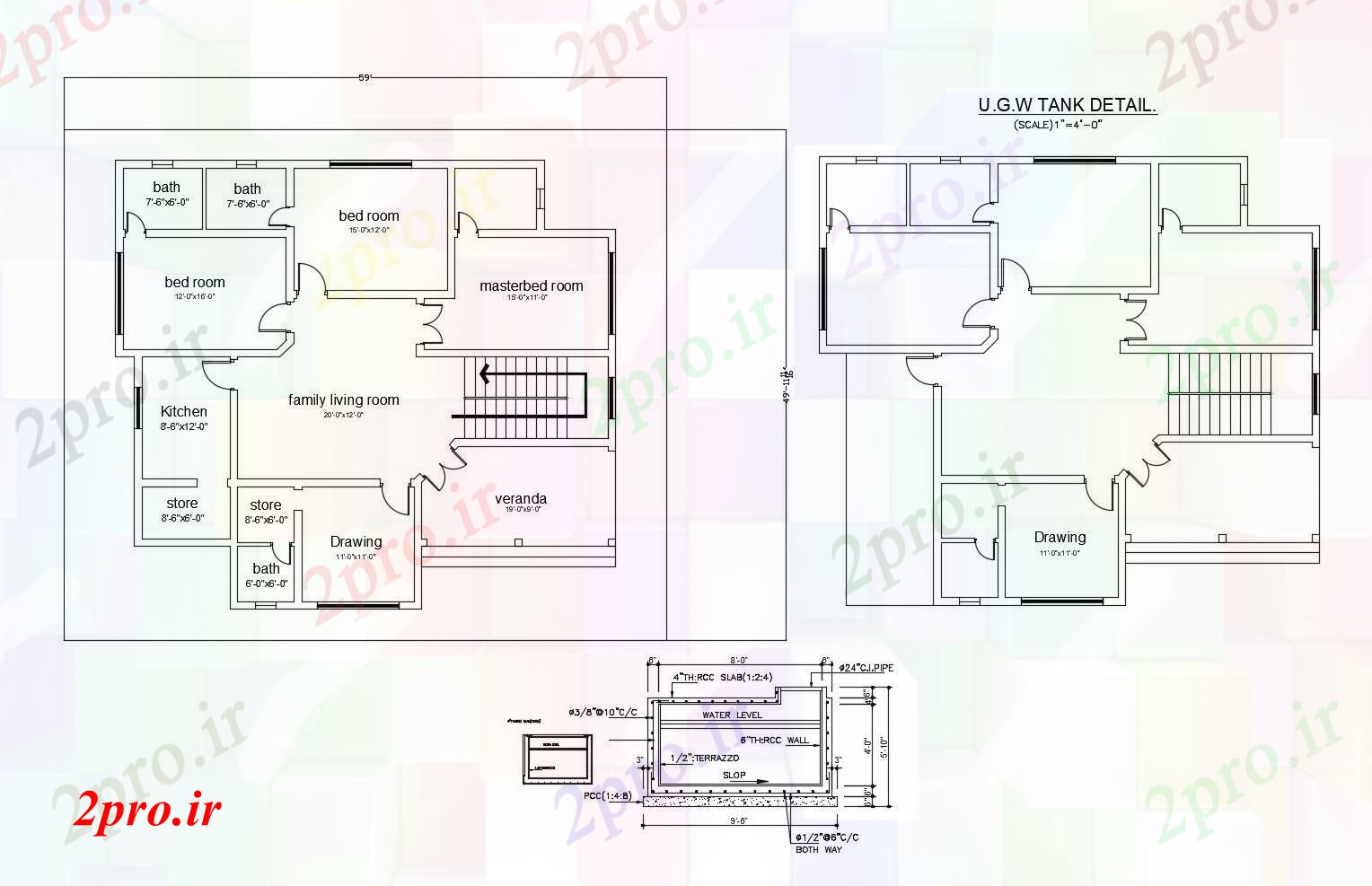 دانلود نقشه مسکونی  ، ویلایی ، آپارتمان   طرحی  کوچک 3 اتاق خواب خانه (کد46742)