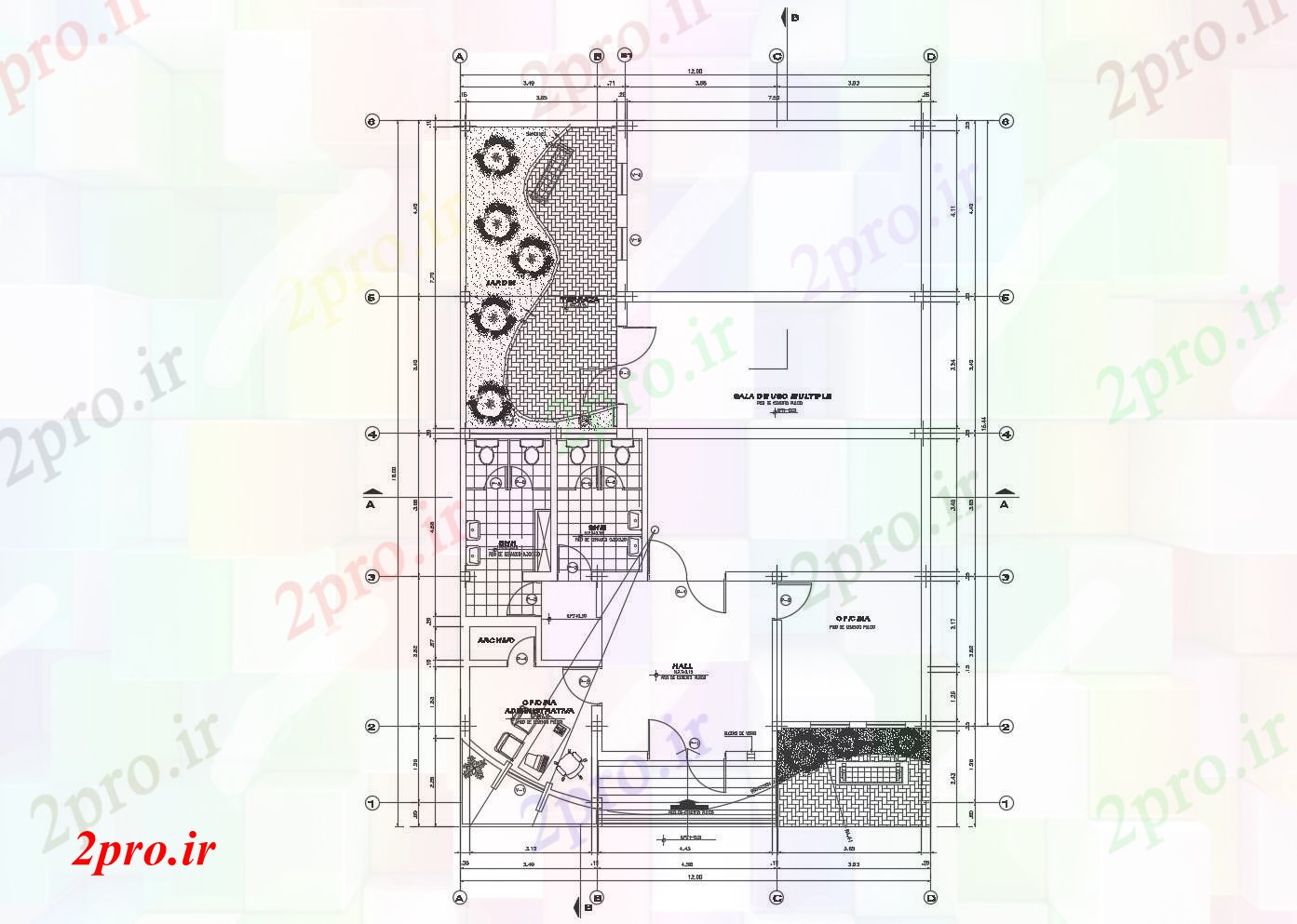 دانلود نقشه ساختمان اداری - تجاری - صنعتی  برنامه دفتر طرحی طبقه (کد46743)