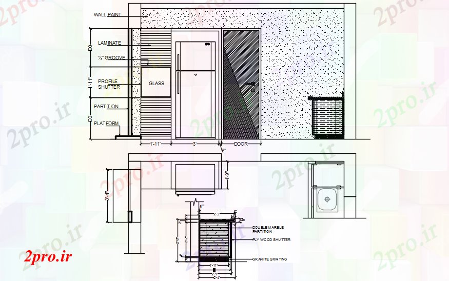 دانلود نقشه مسکونی  ، ویلایی ، آپارتمان    بخش آشپزخانه جزئیات (کد46753)