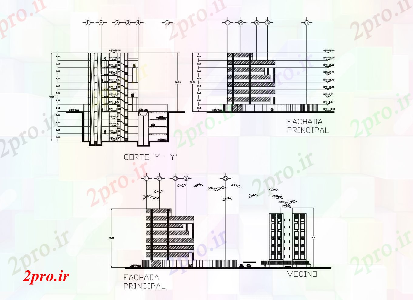 دانلود نقشه ساختمان اداری - تجاری - صنعتی   نما ساختمان (کد46783)