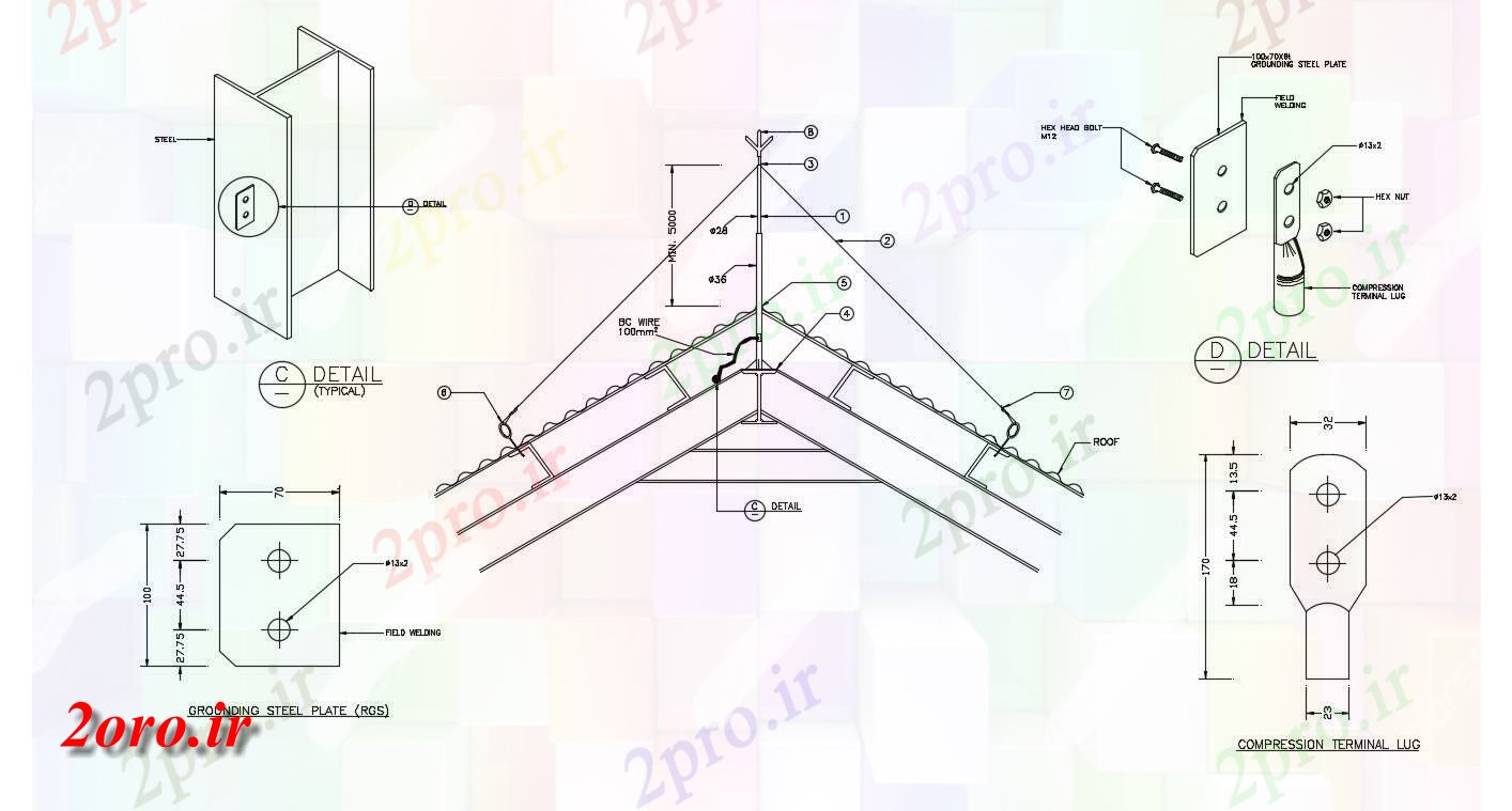 دانلود نقشه جزئیات معماری  قطعات  سقف (کد46818)