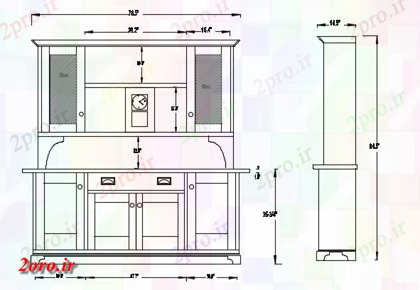دانلود نقشه آشپزخانه قفس از آشپزخانه دو بعدی  مقابل (کد46841)