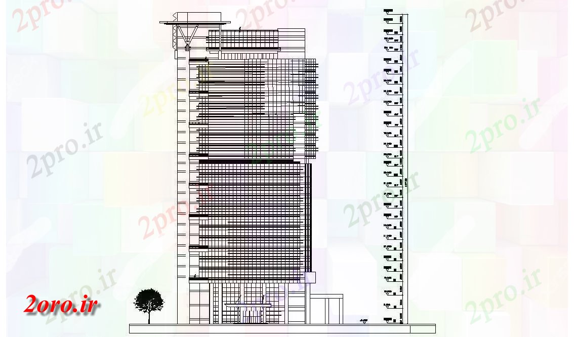 دانلود نقشه ساختمان مرتفعبلند بازرگانی نما ساختمان طراحی   (کد46957)