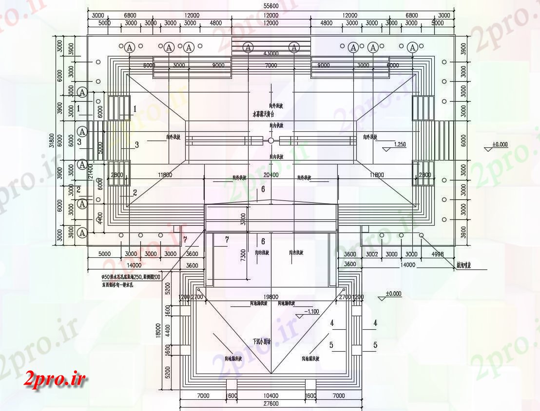 دانلود نقشه تئاتر چند منظوره - سینما - سالن کنفرانس - سالن همایشآب پرده گسترش مرحله (کد46963)