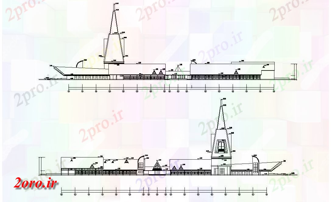 دانلود نقشه ساختمان اداری - تجاری - صنعتی بازرگانی ساختمان نمای به  (کد46964)