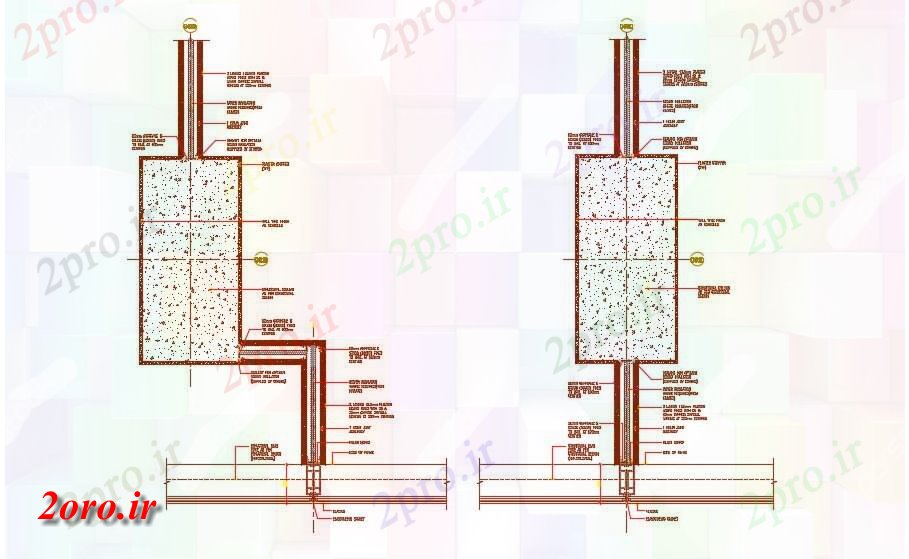 دانلود نقشه جزئیات ساخت و ساز ساختار RCC دیوار   (کد46998)