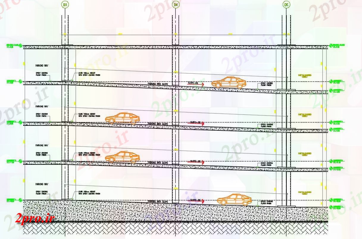 دانلود نقشه مسکونی  ، ویلایی ، آپارتمان  پارکینگ رمپ بخش شیب زیرزمین (کد47024)