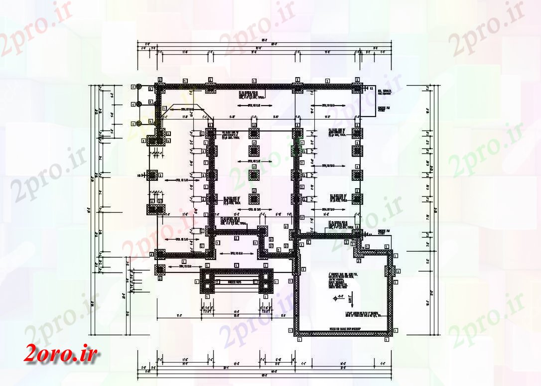 دانلود نقشه جزئیات پایه بنیاد ساختمانطراحی طرحی با کار ابعاد  (کد47125)