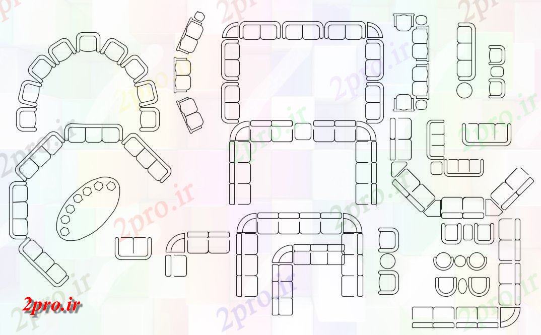 دانلود نقشه بلوک مبل راحتی   چند مبل-مجموعه  طراحی نمای  اتوکد (کد47142)