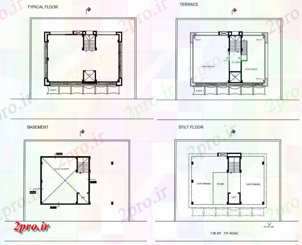 دانلود نقشه ساختمان اداری - تجاری - صنعتی   نمونه طبقه  (کد47160)