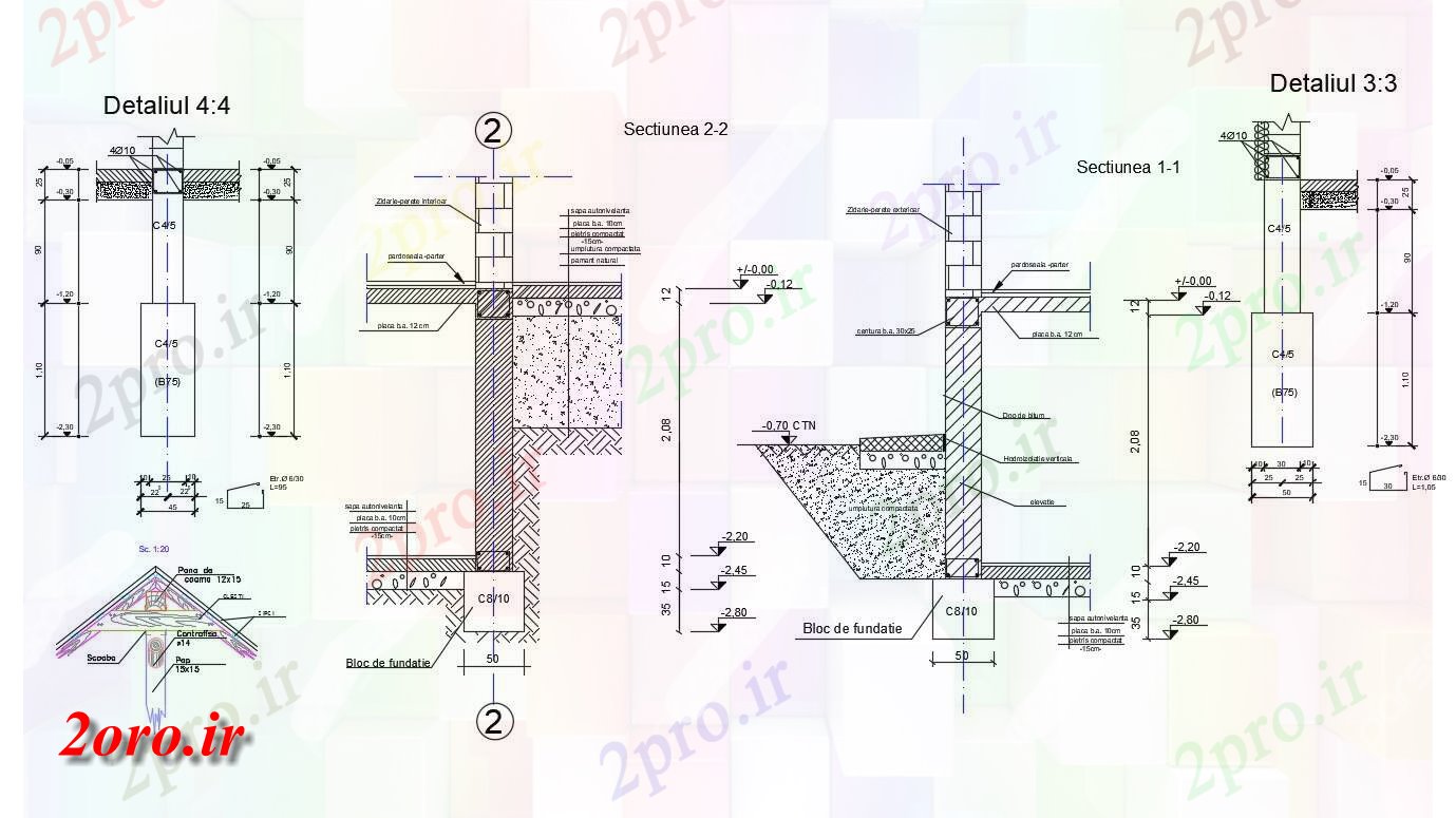 دانلود نقشه جزئیات ساختار طرحی ساختار ته ستون ها تیرها و سقف چوبی به    (کد47206)